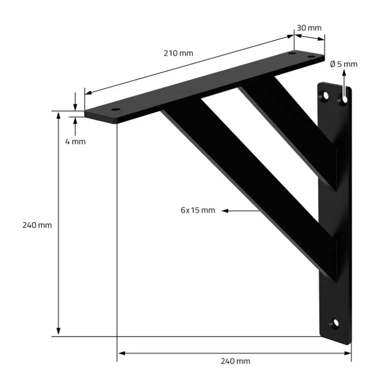 Wandkonsole Regalhalterung 2er Set 240 x 240 mm Schwarz aus Aluminium ML-Design