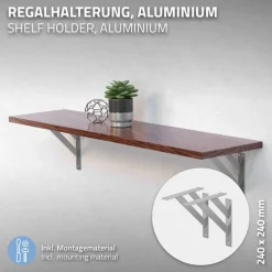 Wandkonsole Regalhalterung 2er Set 240 x 240 mm Silber aus Aluminium ML-Design