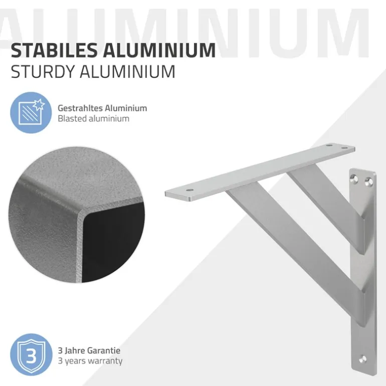 Wandkonsole Regalhalterung 2er Set 240 x 240 mm Silber aus Aluminium ML-Design