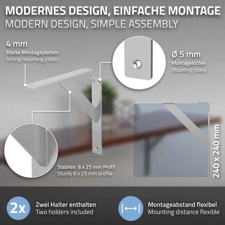 Wandkonsole Regalhalterung 2er Set 240 x 240 mm Silber aus Aluminium ML-Design