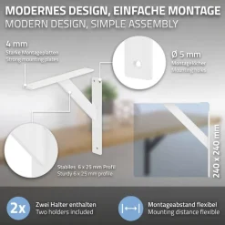 Wandkonsole Regalhalterung 2er Set 240 x 240 mm Weiß aus Aluminium ML-Design