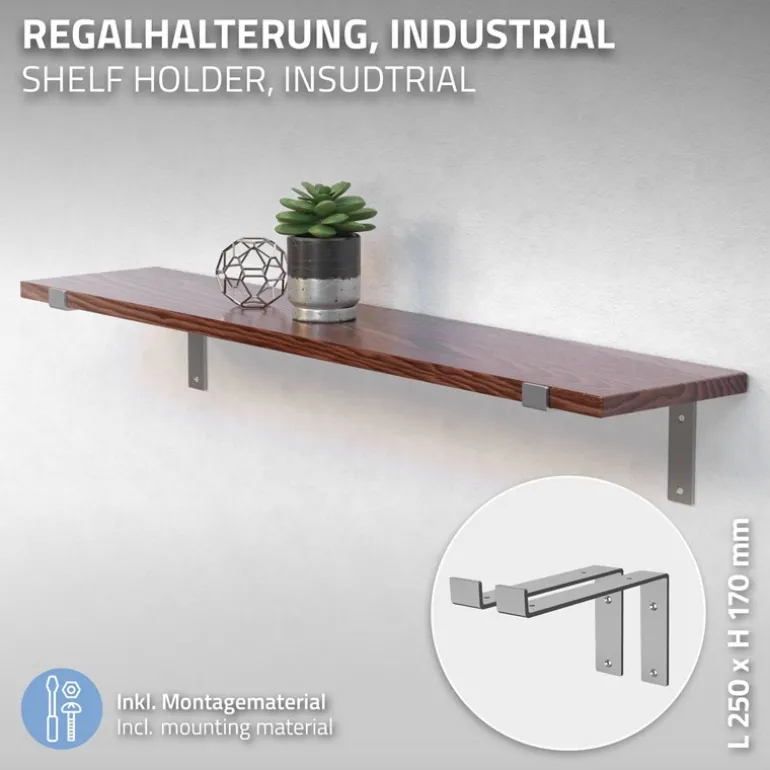 Wandkonsole Regalhalterung 2er Set 250 x 145 mm Grau aus Stahl ML-Design