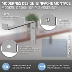 Wandkonsole Regalhalterung 2er Set 250 x 145 mm Grau aus Stahl ML-Design