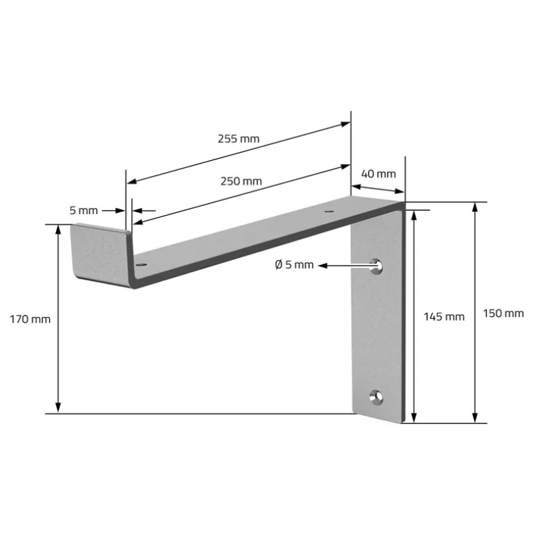 Wandkonsole Regalhalterung 2er Set 250 x 145 mm Grau aus Stahl ML-Design