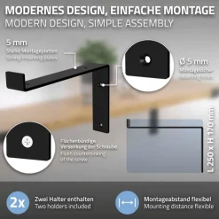 Wandkonsole Regalhalterung 2er Set 250 x 145 mm Schwarz aus Stahl ML-Design