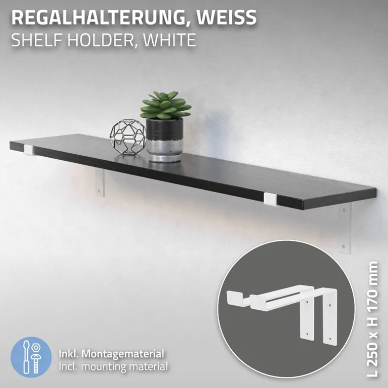 Wandkonsole Regalhalterung 2er Set 250 x 145 mm Weiß aus Stahl ML-Design