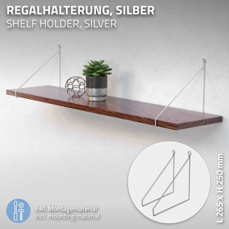 Wandkonsole Regalhalterung 2er Set 250 x 250 mm Silber aus Stahl ML-Design