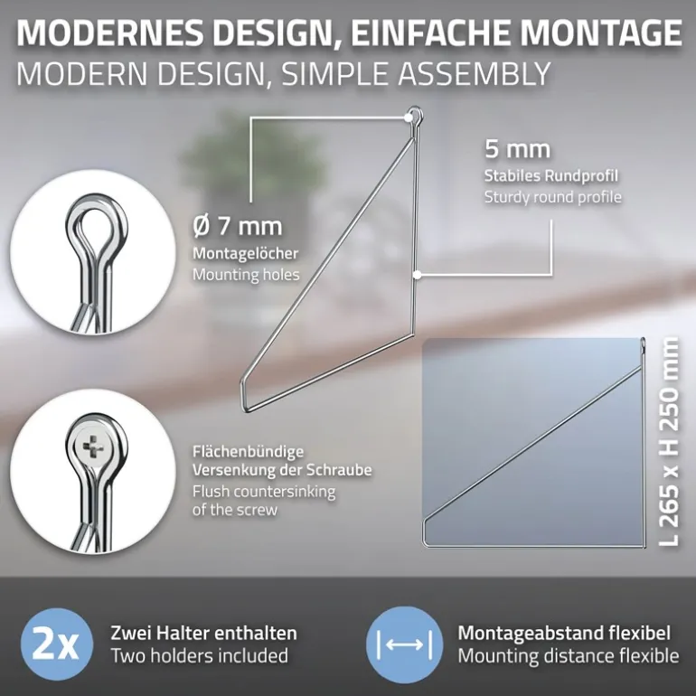 Wandkonsole Regalhalterung 2er Set 250 x 250 mm Silber aus Stahl ML-Design
