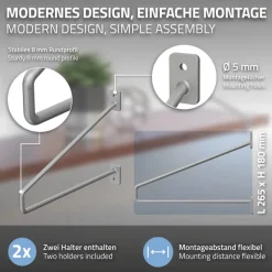Wandkonsole Regalhalterung 2er Set 265 x 180 mm Grau aus Stahl ML-Design