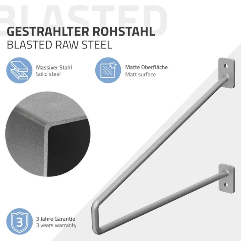 Wandkonsole Regalhalterung 2er Set 265 x 180 mm Grau aus Stahl ML-Design