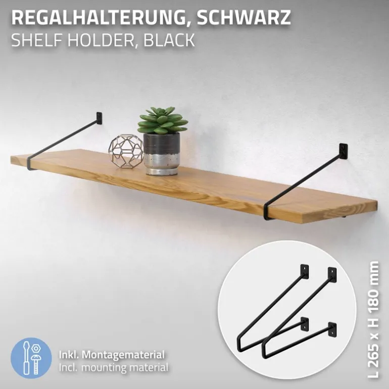 Wandkonsole Regalhalterung 2er Set 265 x180 mm Schwarz aus Stahl ML-Design