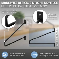 Wandkonsole Regalhalterung 2er Set 265 x180 mm Schwarz aus Stahl ML-Design