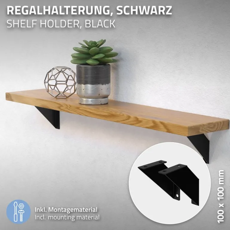 Wandkonsole Regalhalterung 2er Set 100 x100 mm Schwarz aus Stahl ML-Design