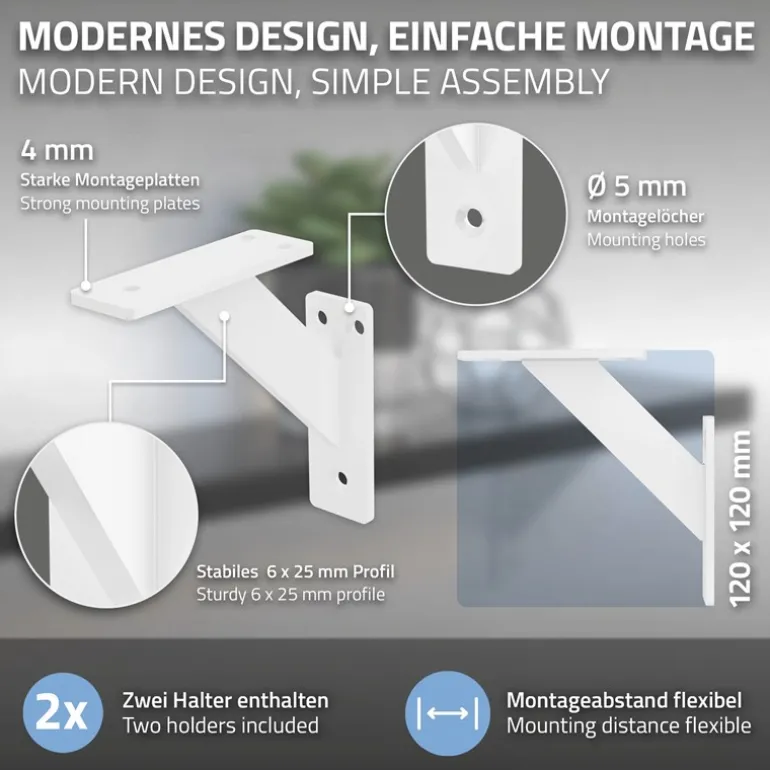 Wandkonsole Regalhalterung 2er Set 120 x 120 mm Weiß aus Aluminium ML-Design