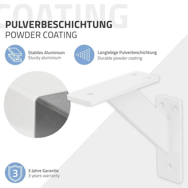Wandkonsole Regalhalterung 2er Set 120 x 120 mm Weiß aus Aluminium ML-Design