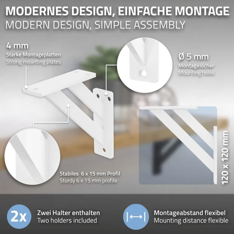 Wandkonsole Regalhalterung 2er Set 120 x 120 mm Weiß aus Aluminium ML-Design