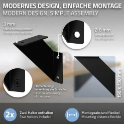 Wandkonsole Regalhalterung 2er Set 150 x 150 cm Schwarz aus Stahl ML-Design