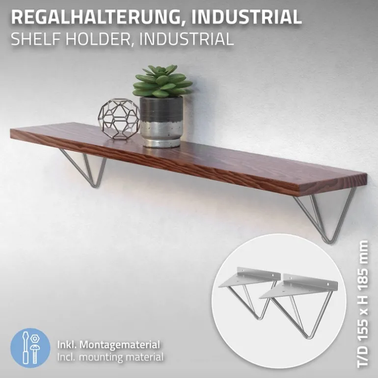 Wandkonsole Regalhalterung 2er Set 160 x 155 x 170 mm Grau aus Stahl ML-Design