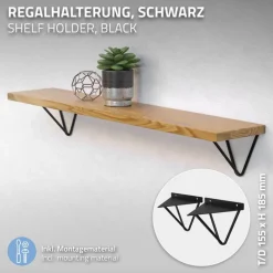 Wandkonsole Regalhalterung 2er Set 160 x 155 x 170 mm Schwarz aus Stahl ML-Design