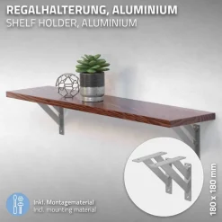Wandkonsole Regalhalterung 2er Set 180 x 180 mm Silber aus Aluminium ML-Design