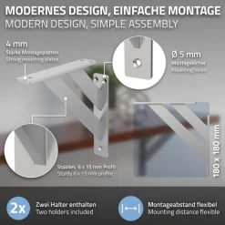 Wandkonsole Regalhalterung 2er Set 180 x 180 mm Silber aus Aluminium ML-Design