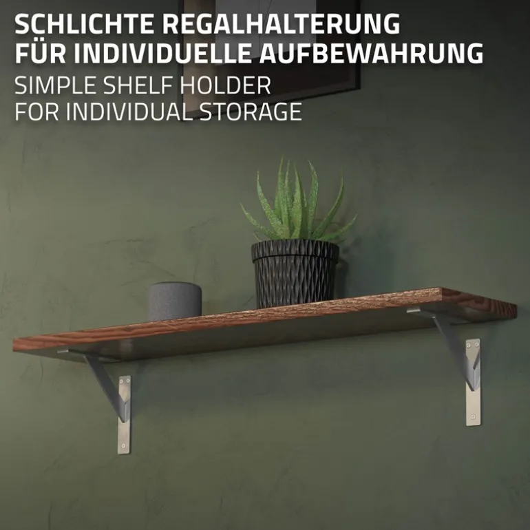 Wandkonsole Regalhalterung 2er Set 180 x 180 mm Silber aus Aluminium ML-Design