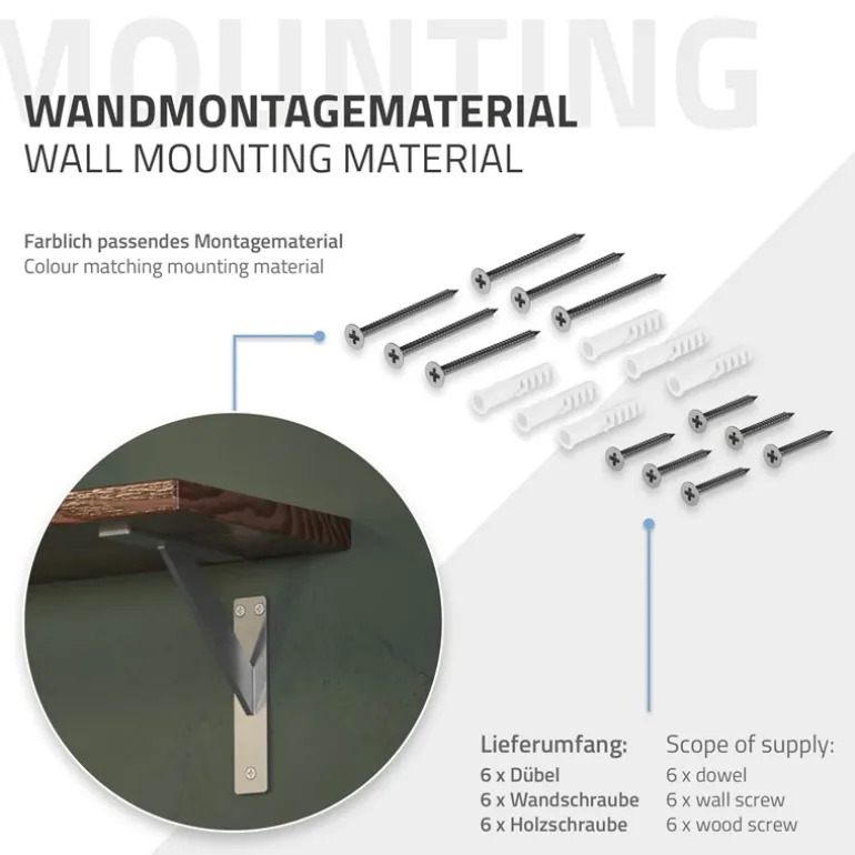 Wandkonsole Regalhalterung 2er Set 180 x 180 mm Silber aus Aluminium ML-Design