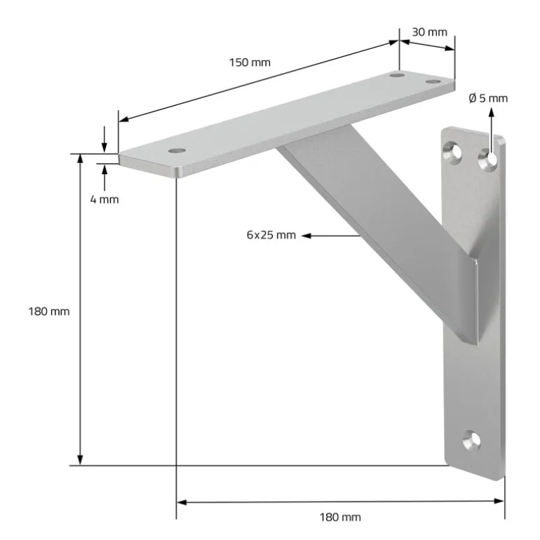 Wandkonsole Regalhalterung 2er Set 180 x 180 mm Silber aus Aluminium ML-Design