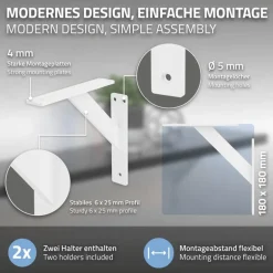 Wandkonsole Regalhalterung 2er Set 180 x 180 mm Weiß aus Aluminium ML-Design
