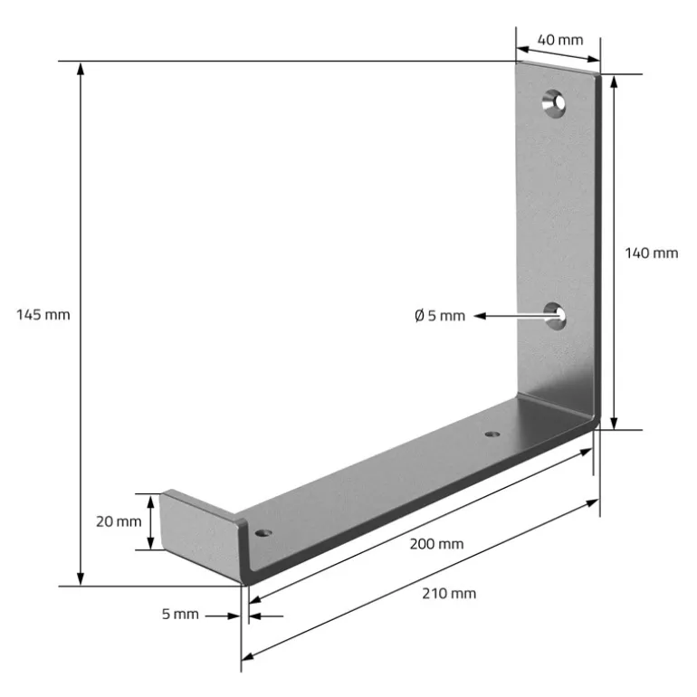 Wandkonsole Regalhalterung 2er Set 200 x 140 mm Grau Stahl ML-Design