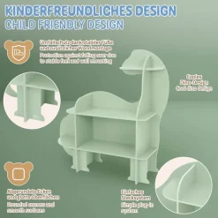 Wandregal fürs Kinderzimmer Dino mit Umfallschutz und abgerundet in Grün aus Holz Joyz