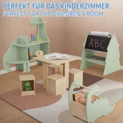 Wandregal fürs Kinderzimmer Dino mit Umfallschutz und abgerundet in Grün aus Holz Joyz
