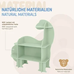 Wandregal fürs Kinderzimmer Dino mit Umfallschutz und abgerundet in Grün aus Holz Joyz