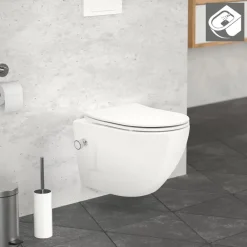 Wand-WC Hänge Toilette aus Keramik 49 cm lang Spülrandlos mit Bidet & Softclose LuxeBath