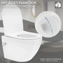 Wand-WC Hänge Toilette aus Keramik 49 cm lang Spülrandlos mit Bidet & Softclose LuxeBath