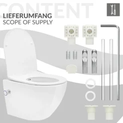 Wand-WC Hänge Toilette aus Keramik 49 cm lang Spülrandlos mit Bidet, Nanoversiegelung & Softclose Luxebath