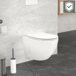Wand-WC Hänge Toilette aus Keramik 49 cm lang Spülrandlos mit Nanoversiegelung & Softclose Luxebath