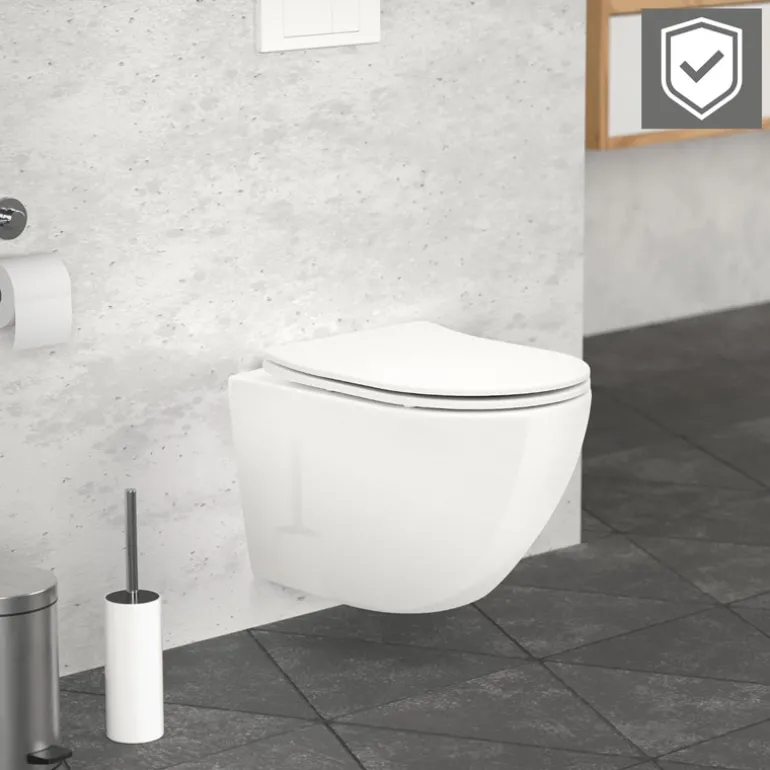 Wand-WC Hänge Toilette aus Keramik 49 cm lang Spülrandlos mit Nanoversiegelung & Softclose Luxebath