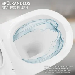 Wand-WC Hänge Toilette aus Keramik 49 cm lang Spülrandlos mit Nanoversiegelung & Softclose Luxebath