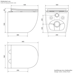 Wand-WC Hänge Toilette aus Keramik 49 cm lang Spülrandlos mit Nanoversiegelung & Softclose Luxebath