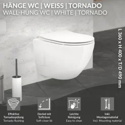 Wand-WC Hänge Toilette aus Keramik 49 cm lang Spülrandlos mit Softclose Luxebath