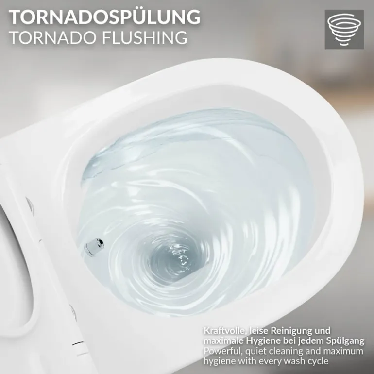 Wand-WC Hänge Toilette aus Keramik 49cm lang Spülrandlos mit Bidet & Softclose Luxebath