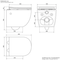 Wand-WC Hänge Toilette aus Keramik 49cm lang Spülrandlos mit Bidet & Softclose Luxebath