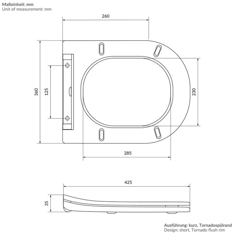 Wand-WC Hänge Toilette aus Keramik 49cm lang Spülrandlos mit Bidet & Softclose Luxebath