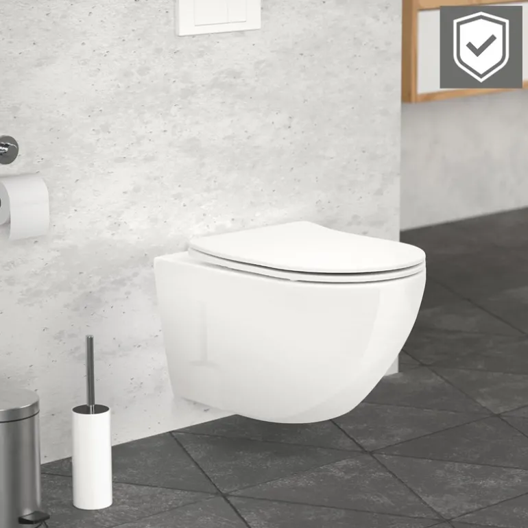 Wand-WC Hänge Toilette aus Keramik 52 cm lang Spülrandlos mit Nanoversiegelung& Softclose Luxebath