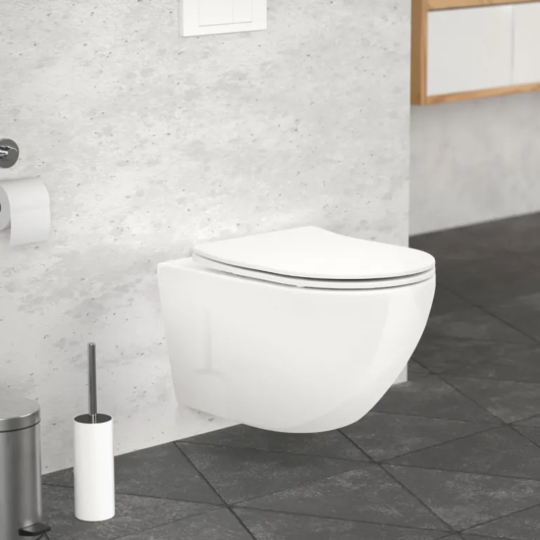 Wand-WC Hänge Toilette aus Keramik 52 cm Spülrandlos mit Softclose LuxeBath