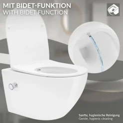 Wand-WC Hänge Toilette aus Keramik 54 cm lang Spülrandlos mit Bidet & Softclose LuxeBath