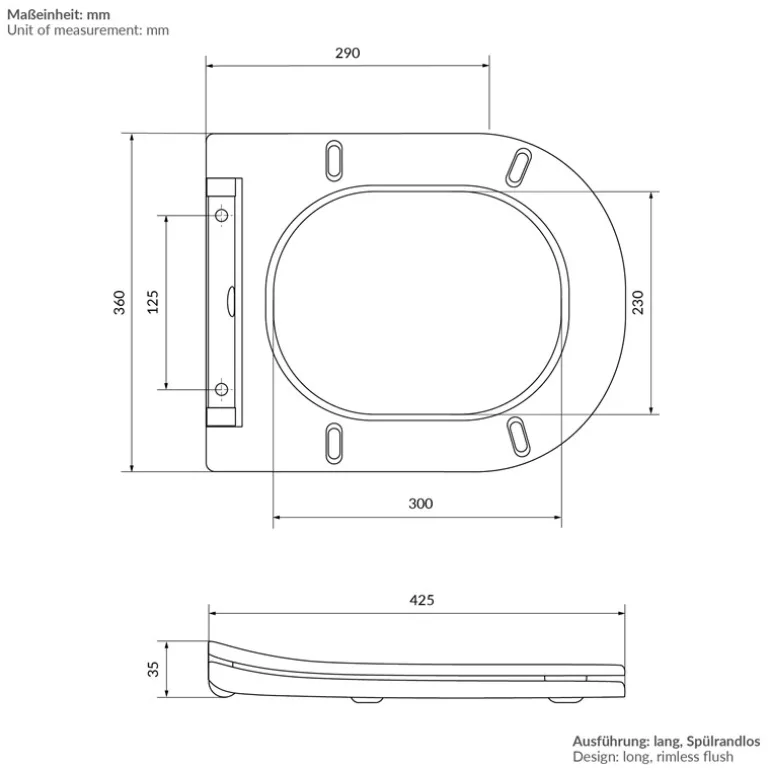 Wand-WC Hänge Toilette aus Keramik 54 cm lang Spülrandlos mit Bidet & Softclose LuxeBath