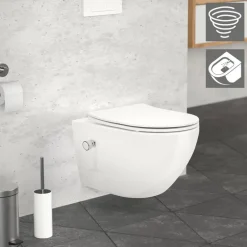 Wand-WC Hänge Toilette aus Keramik 54 cm lang Spülrandlos mit Bidet & Softclose Luxebath