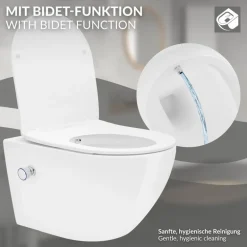 Wand-WC Hänge Toilette aus Keramik 54 cm lang Spülrandlos mit Bidet & Softclose Luxebath